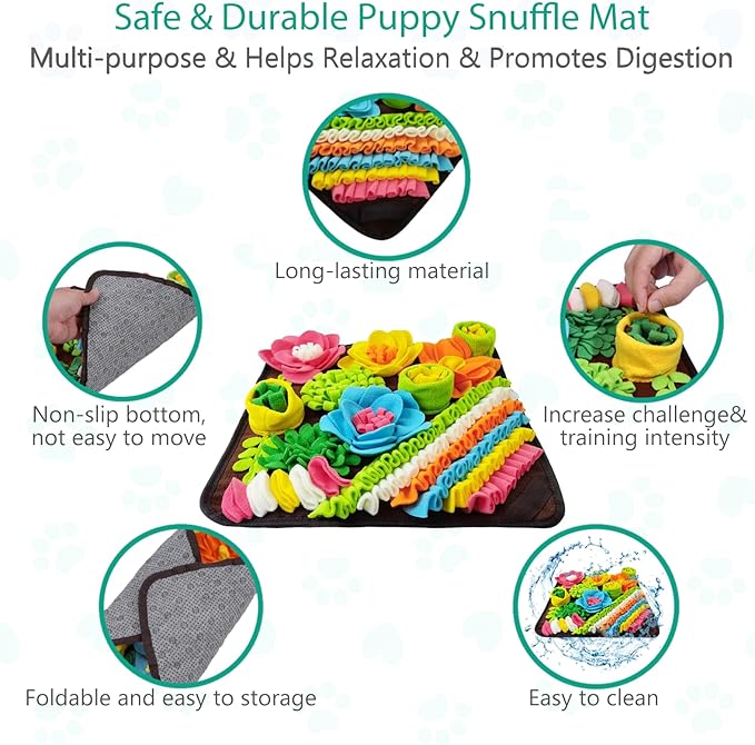 ORIA Snuffle Mat for Dogs, Interactive Sniff Mat for Slow Eating and Keep Busy, Dog Puzzle Toy for Boredom, Encourages Natural Foraging Skills, for Dogs Cats Rabbits, 15.4x15.4''
