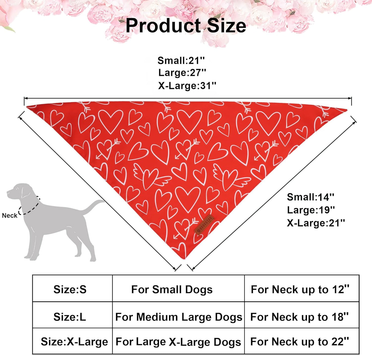 ADOGGYGO Valentine Dog Bandanas, Red Pink Heart Pet Scarf, Multi Size Offered, White Red Valentine Bandana for Small Dogs (Small)