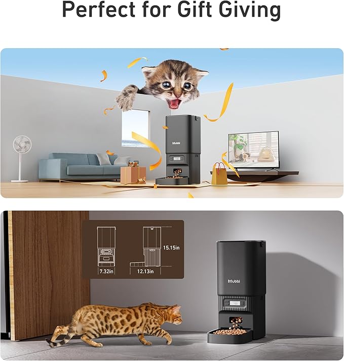 Automatic Cat Feeder, 7L/29 Cups Automatic Dog Feeder with Desiccant Bag, 1-6 Meals Ideal for 2-15mm Dry Food, Suitble for Multiple Pets, Dual Power Supply, Detachable Washable, Black