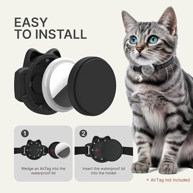 Waterproof Airtag Cat Collar, Breakaway Cat Airtag Collar with Luminous & Reflective Fish Pattern, Lightweight Kitten Collars for Apple Air tag, Hidden GPS Tracker Holder for Cats, Kittens(9-13")