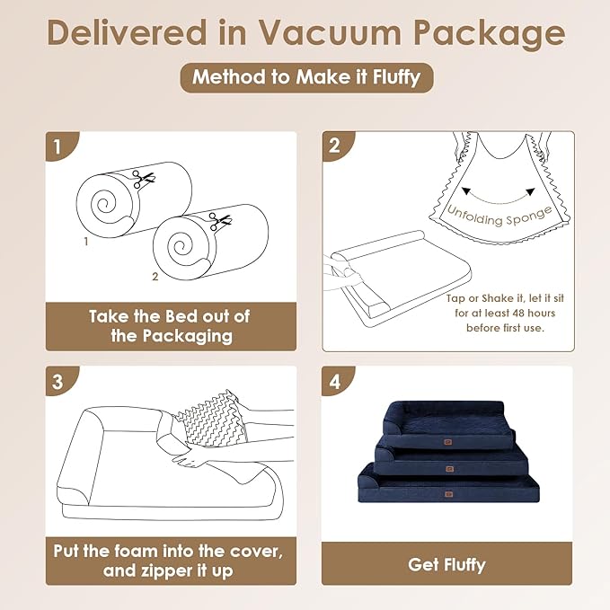 EHEYCIGA Memory Foam Dog Bed XXL, Giant Dog Bed Orthopedic with Washable Removable Cover, Waterproof Pet Bed Couch for Jumbo Dogs, 48x36x7 Inches, Navy Blue