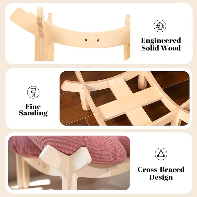 CHEERHOME PETS Elevated Cat Bed Wooden with Cushion Fluffy Pet Couch Sofa for Indoor Cats Raised Kitty Lounge Chair Suitable for Puppy, Cat Furniture(Pink)