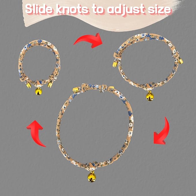 Handmade Cotton Cat Collar with Bell – Adjustable Slip-On Design, No Buckle, Lightweight Rope Collar for Kittens, Indoor Cats, and Small Pets (Dune)