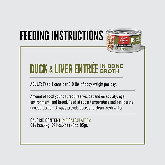 ORIJEN Chunks & Shreds Wet Cat Food Duck & Liver Entrée 3oz Cans (12 Count)