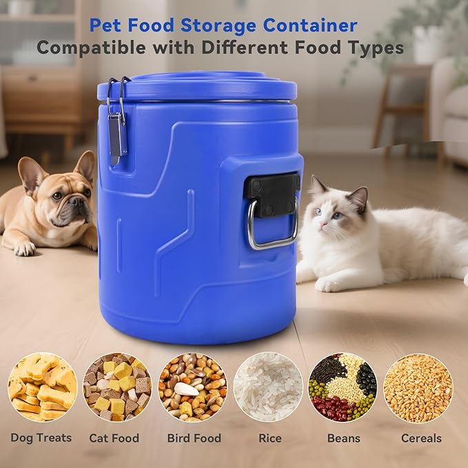 20lb Dog Food Storage Container, Stainless Steel Airtight Pet Food Storage Container and Durable Plastic Food Container, Large Metal Cat Food Container with Lid and Scoop to Keep Fresh
