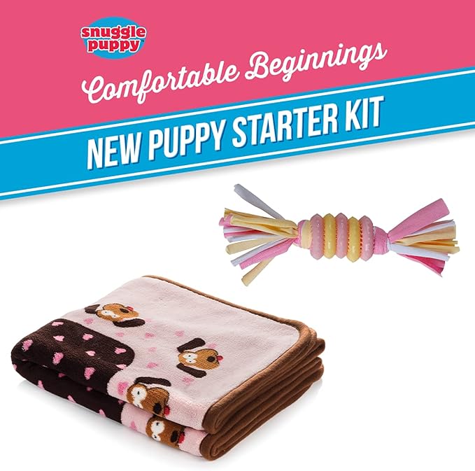 Original Snuggle Puppy Essentials Starter Kit - Heartbeat Puppy for Dogs - Calming Aid with 3 Heat Packs, Puppy Teething Toy, Dog Chew Toy and Dog Blanket