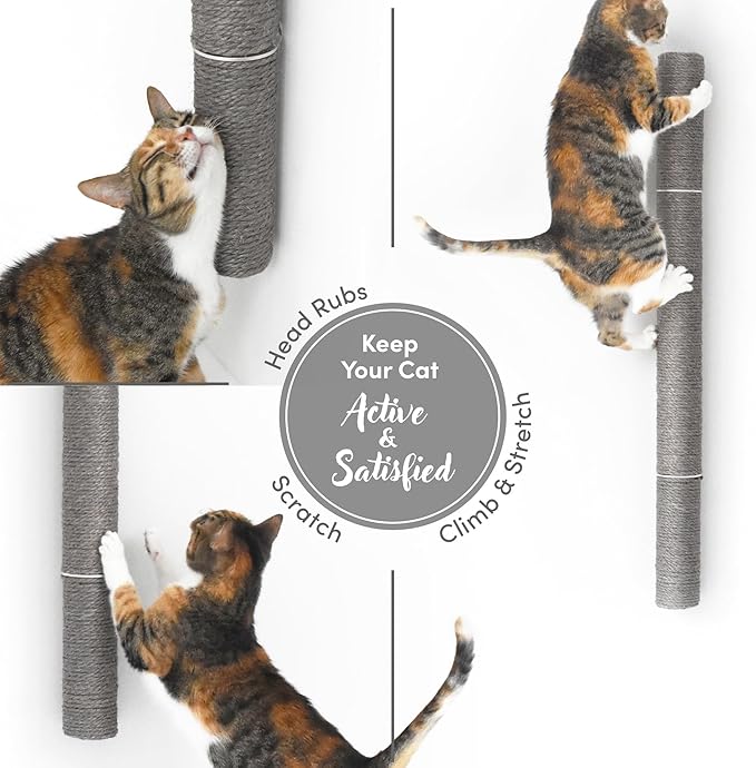 34" Wall Mounted Cat Scratcher, Sisal Scratching Post - Grey
