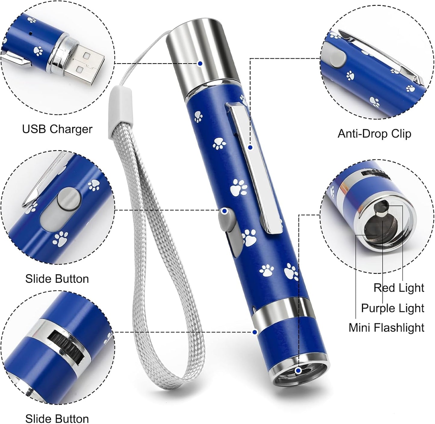 EAWONGEE Cat Toys, Interactive Toy for Cats with 7 Light Projection Modes, Interactive Kitty and Pet Dog Toy for Training Chaser, 2 Pieces Blue