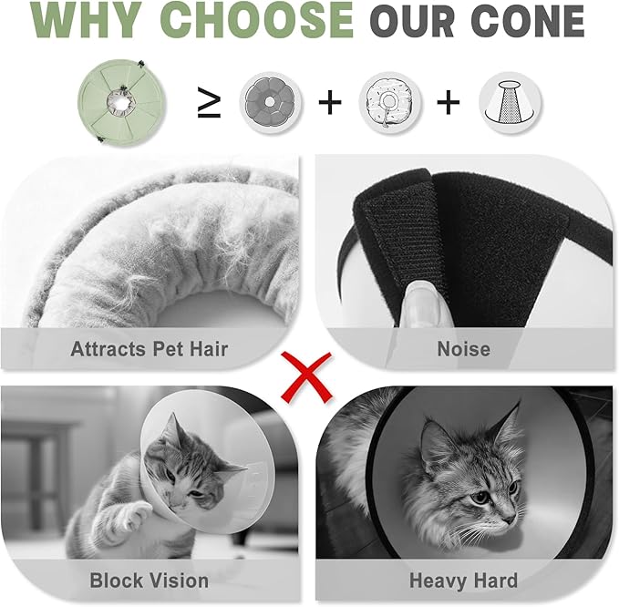 Cat Cone Collar Soft, Adjustable Elizabethan Collar for Cats to Stop Licking, Comfortable Lightweight Kitten Cone for Wound Healing and Surgery Recovery,Green,L