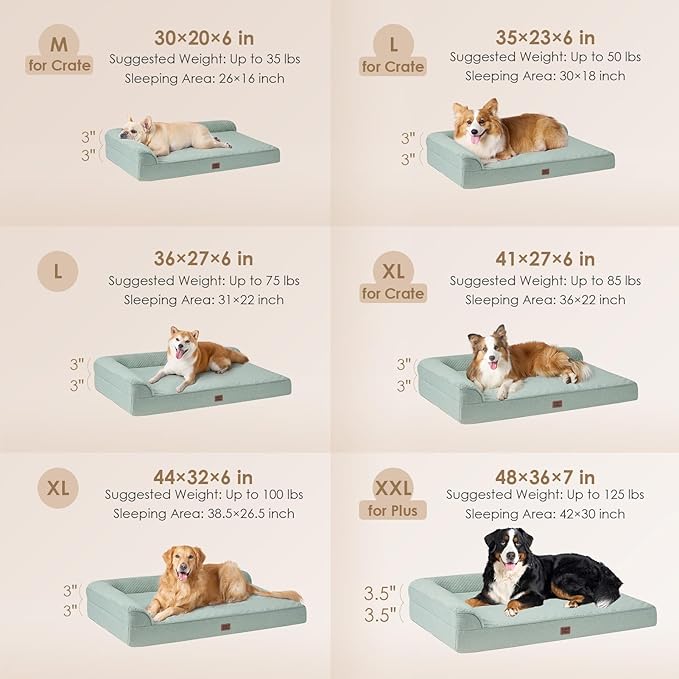 EHEYCIGA Memory Foam Dog Bed Medium Sized Dogs, Waterproof Dog Bed Orthopedic with Washable Removable Cover, Non-Slip Pet Bed Couch for Crate, 30x20x6 Inches, Greyish Green