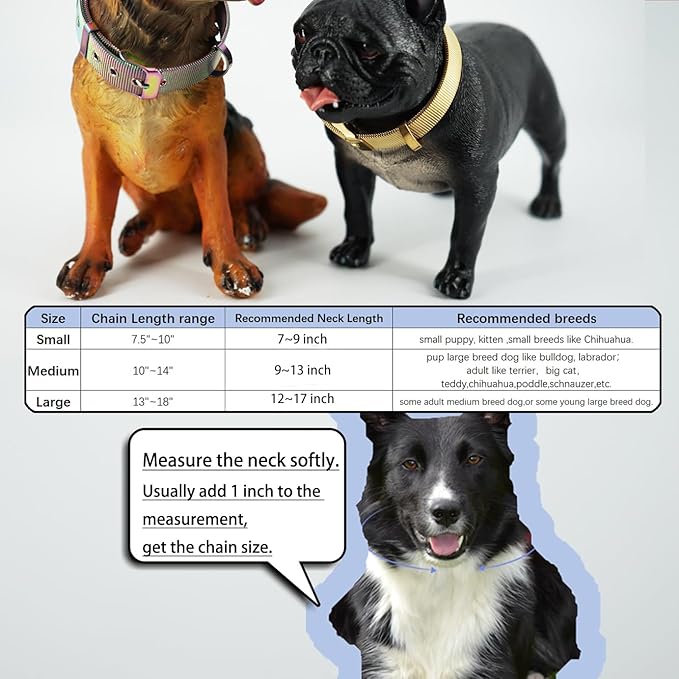 Stainless Steel Big Rainbow Adjustable Breathable Belt Pet Collar Dog Cat Kitten Waterproof S/M/L 14mm Woven Tape Slip Durable Stainless Steel Choker