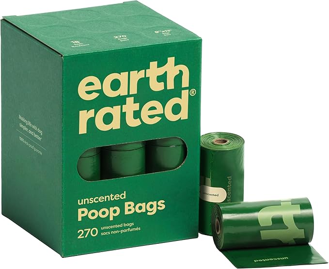 Earth Rated Poop Bags for Dogs, Guaranteed Leak Proof and Extra Thick Waste Bag Refill Rolls, Unscented, 270 Bags