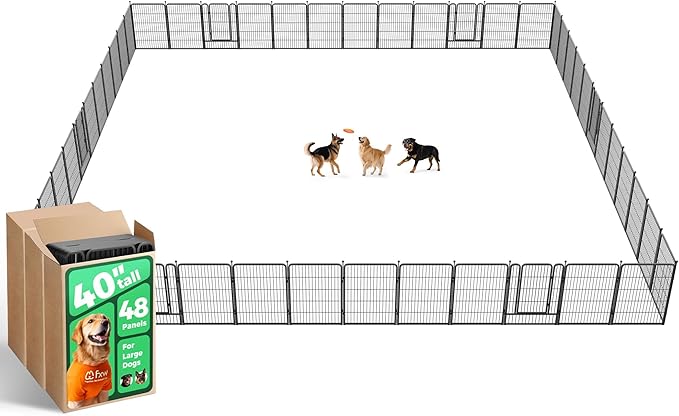 FXW Rollick Unleashed Dog Playpen for Indoor, Yard, RV Camping, 40 inch 48 Panels for Medium and Large Dogs, Black│Patented