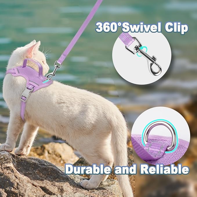 Cat Harness and Leash Set Escape Proof for Kitten Walking, Soft Adjustable Top Handle Vest Harnesses for Cats, Easy Control Breathable Reflective Small Medium Large, Violet Purple, M