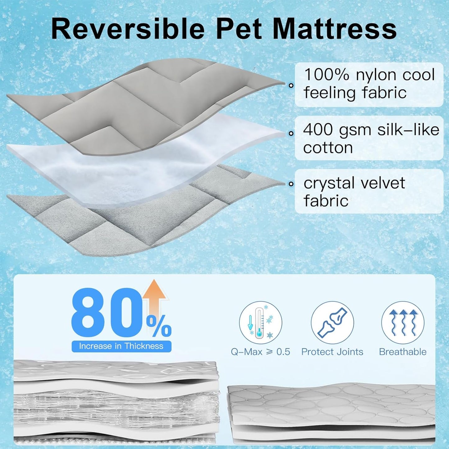 BEAUTYZOO Dog Cooling Mat for Large Dogs, 48"x28" Cooling Dog Bed Washable, Foldable Cat Ice Cool Pad for Summer, Reversible Pet Freeze Cushion Blanket for Kennel Cage Sofa Bed Floor Car Seat, Grey L
