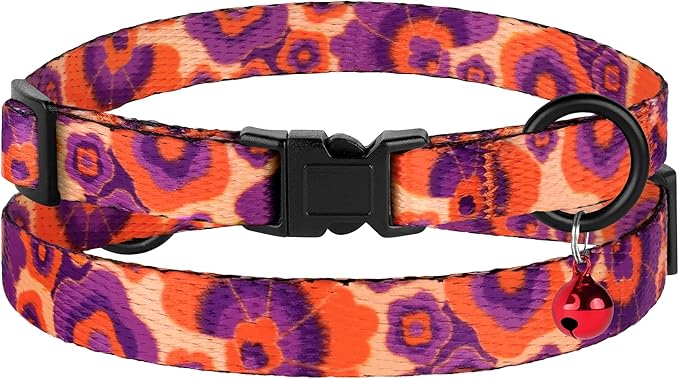 4PCS Breakaway Cat Collars with Bell - Cute Soft Adjustable Safety Kitten Collars 4-Pack - Nylon Pet Collars Nature Tribal Striped Floral Space Aztec Flowers Print (Floral)