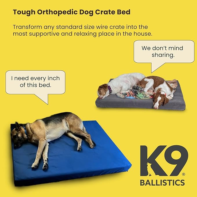 K9 Ballistics Tough Ripstop Orthopedic Crate Bed - Durable Kennel Pad with Washable Cover for Large Dogs, 41 x 27 fits 42” Wire Crate, Tan