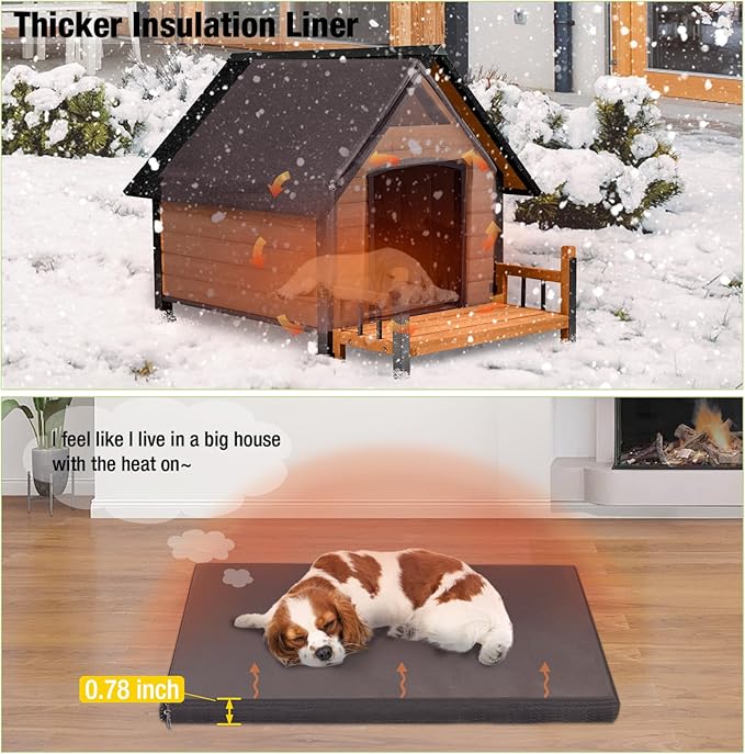Dog House with Insulated Liner, Waterproof Dog Kennel for Small to Large Sized Dogs, Outdoor Doghouse 100% Insulated Puppy Shelter with Elevated Floor for Winter(Brown)