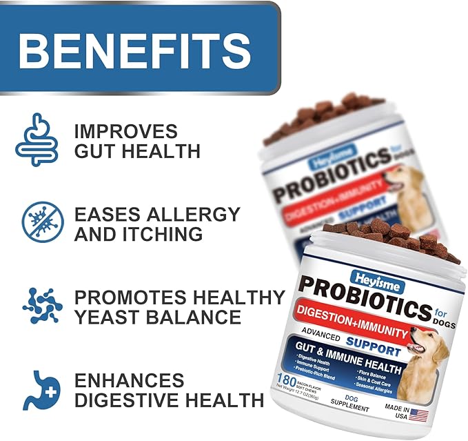 Probiotics for Dogs, Improve Yeast Balance, Itchy Skin Itchy Ears, Gut Health, Allergies, Immunity, Dog Probiotics and Digestive Enzymes with Prebiotics - Reduce Diarrhea (180 Chews, Bacon)