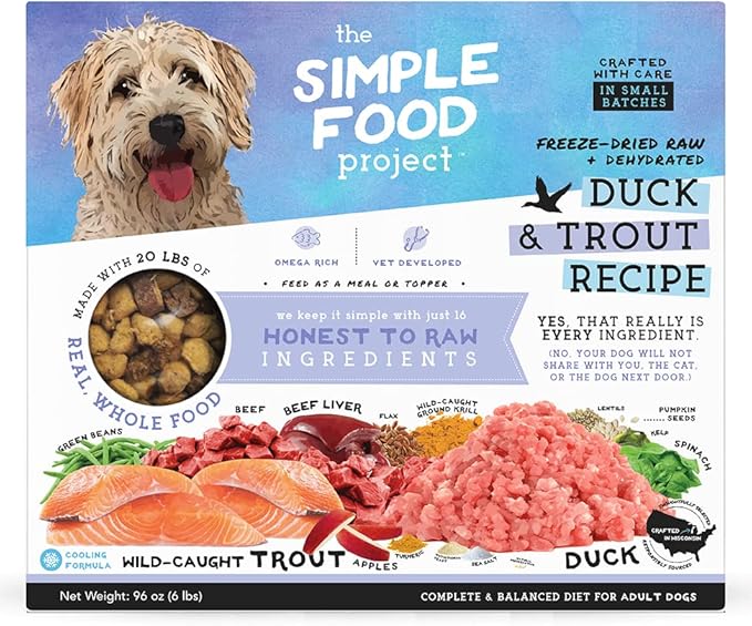 Simple Food Project - Duck & Trout Recipe - Freeze Dried Raw Food for Dogs - 96oz