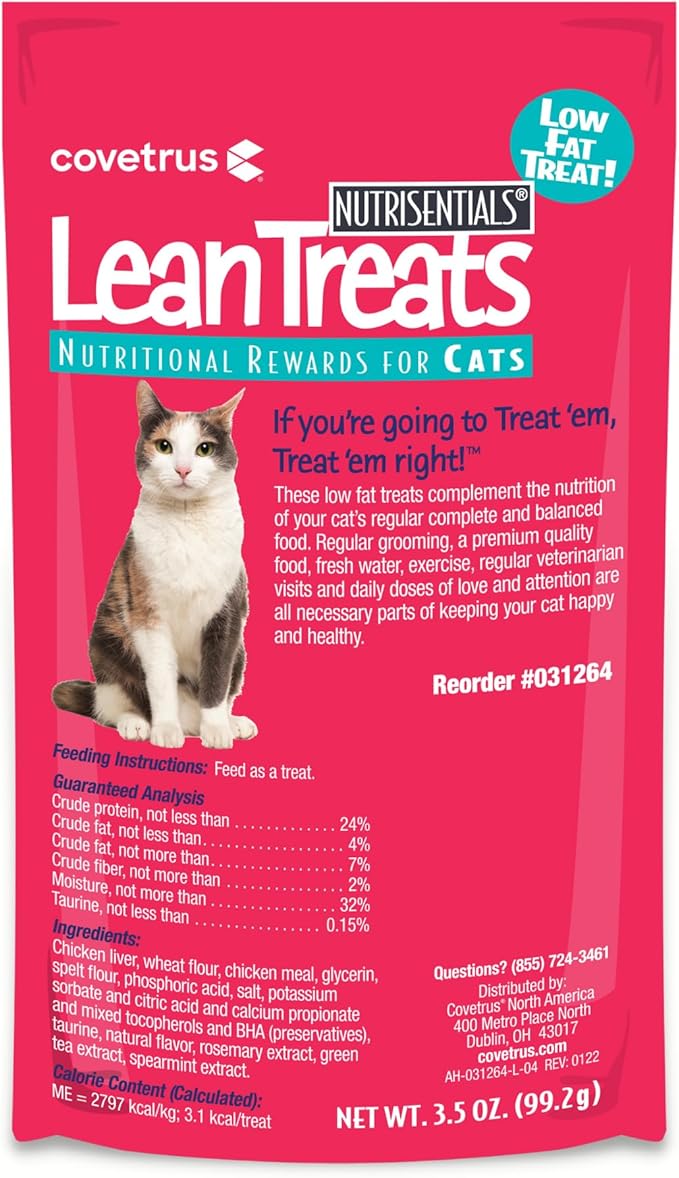 Covetrus Nutrisential Lean Treats for Cats, Low Fat Chicken Flavor, Small, Medium, Large, 1 Pack, 3.5oz