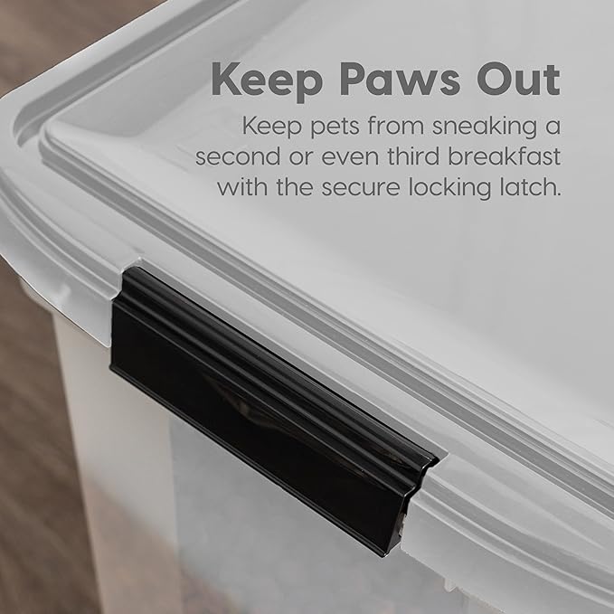 IRIS USA Airtight Dog Food Storage Container, WeatherPro, Up to 10 lbs, Removable Wheels, for Dog Cat Bird and Other Pet Food Storage Bin, Keep Fresh, Translucent Body, Made in USA, Clear/Gray