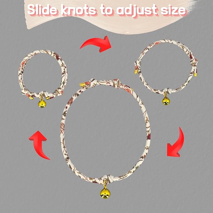 Handmade Cotton Fall Cat Collar with Bell – Adjustable Slip-On Design, No Buckle, Lightweight Rope Collar for Kittens, Indoor Cats, and Small Pets (Autumn)