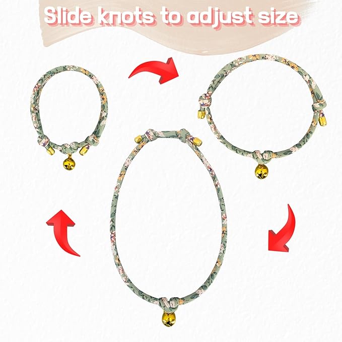 Handmade Cotton Cat Collar with Bell – Adjustable Slip-On Design, No Buckle, Lightweight Rope Collar for Kittens, Indoor Cats, and Small Pets (Sage)