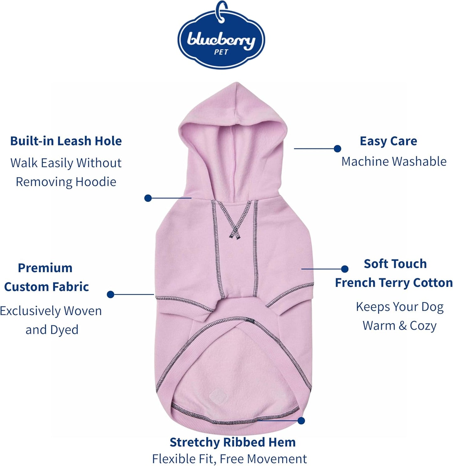 Blueberry Pet Essentials Hoodie – 14″ Soft French Terry Sweatshirt with Hood, Coral Pink, Award‑Winning Small‑Dog Jersey