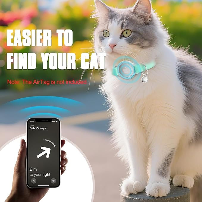 AirTag Cat Collar, Ultra Elastic Cat Tracker Collar, Airtag Holder Compatible with Apple Air Tag, [Lightweight & Scratch Resistant] Adjustable Stepless GPS Pet Collar for Cats Kittens, Green