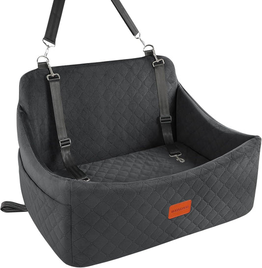 Dog Car Seat for Medium & Large Dogs Up to 55lbs, Memory Foam Cushion, Washable Cover, Safety Straps & Non-Slip Bottom(Black,Large)