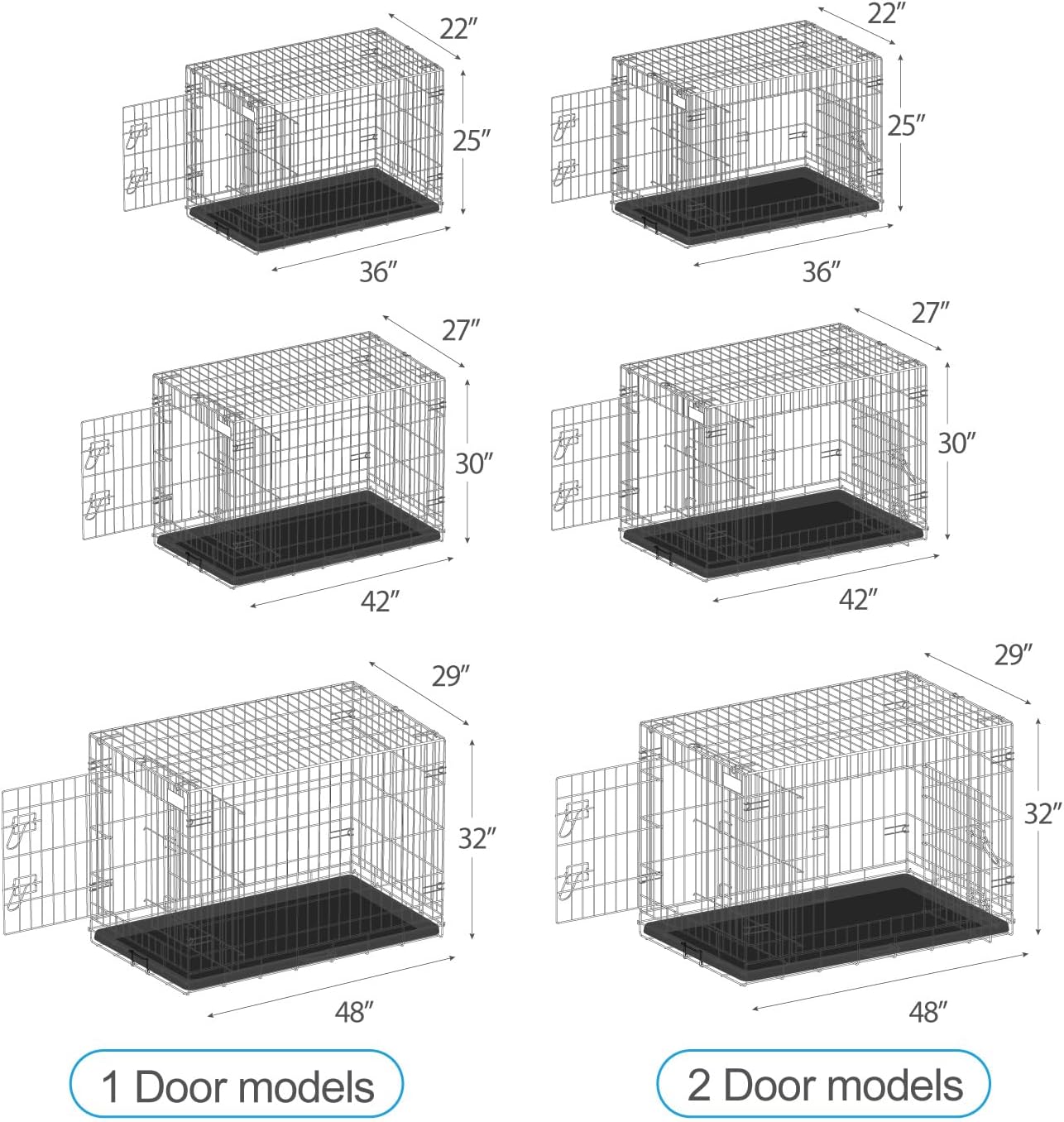 PetsTuff Great CRATES 36” Large Dog Crate - Heavy-Duty Dog Kennel with Divider Panel for Pets 40-60lbs - Durable Leaf-Proof Tray - Foldable, Carry Handle & Wheels for Easy Moving - Two-Door Dog Cage