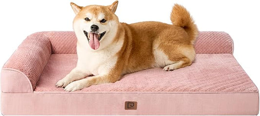 EHEYCIGA Memory Foam Dog Bed Large Sized Dogs, Waterproof Dog Bed Orthopedic with Washable Removable Cover, Non-Slip Pet Bed Couch, 36x27x6 Inches, Pink
