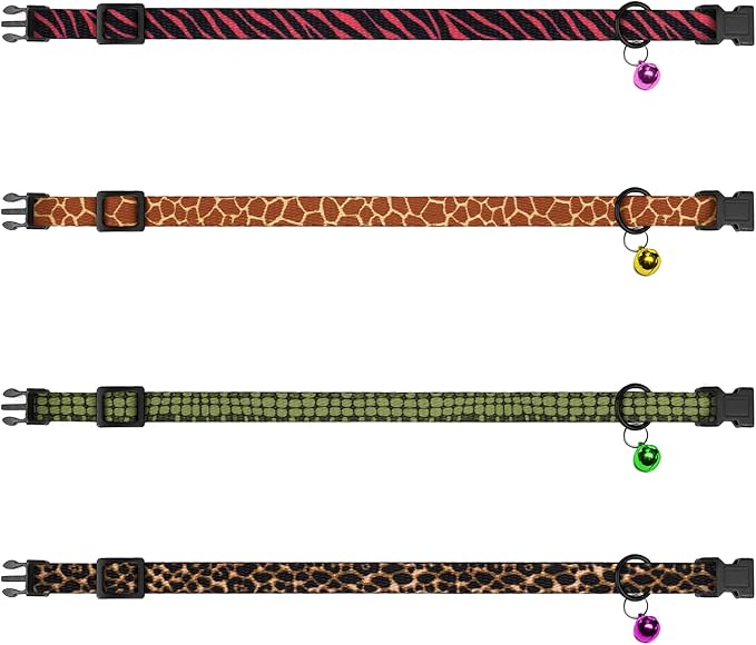 4PCS Breakaway Cat Collars with Bell - Cute Soft Adjustable Safety Kitten Collars 4-Pack - Nylon Pet Collars Nature Tribal Striped Floral Space Aztec Flowers Print (Animal Print)