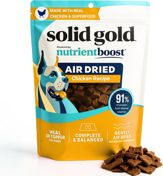 Solid Gold Air Dried Dog Food Toppers for Dry Food - Healthy Dog Treats w/Real Chicken & Superfoods - Serve as a Complete Meal, Topper or Treats - Supports Muscle Growth, Immunity & Digestion - 2lb
