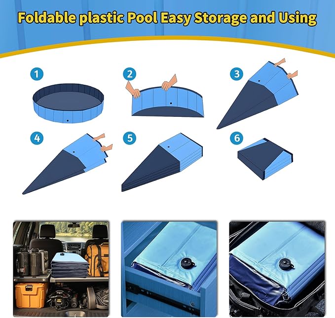 Foldable Dog Pool, 39" x 12" Kiddie Pool with Hard Plastic, Non-Slip Dog Bath Tub for Outdoor Backyard, Collapsible Dog Swimming Pool for Kids Dogs Pets (Blue)