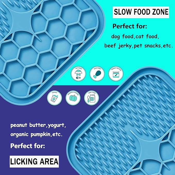 Lick Mat for Dogs, Dog Lick Mat with Suction Cups for Anxiety, Peanut Butter Dog Licking Mat Slow Feeder Dispensing Treater Lick Pad for Dogs Cats Grooming Bathing and Training (Small Blue)