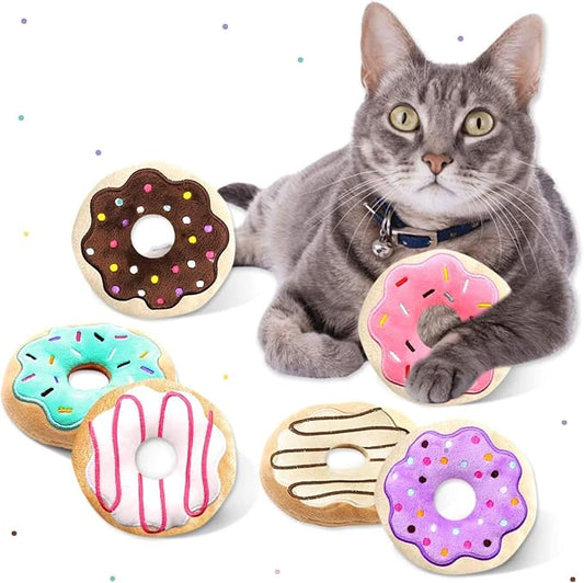 CiyvoLyeen 6 Pack Donut Cat Catnip Toys Kitten Chew Knickknack Sprinkles Interactive Pillows Teeth Grinding Catmint Plush Plaything Kitty Birthday Ideas Supplies 4 Inches