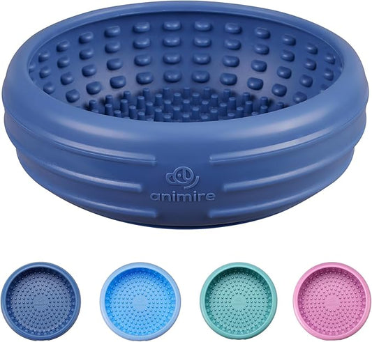 Dog Lick Bowl, Animire Freeze Lick Mat for Dogs, Non-Slip Slow Feeder Licking Bowl Enrichment Treat for Distraction Anxiety Relief, Food Grade Silicone, Dishwasher Safe(Dark Blue,L)