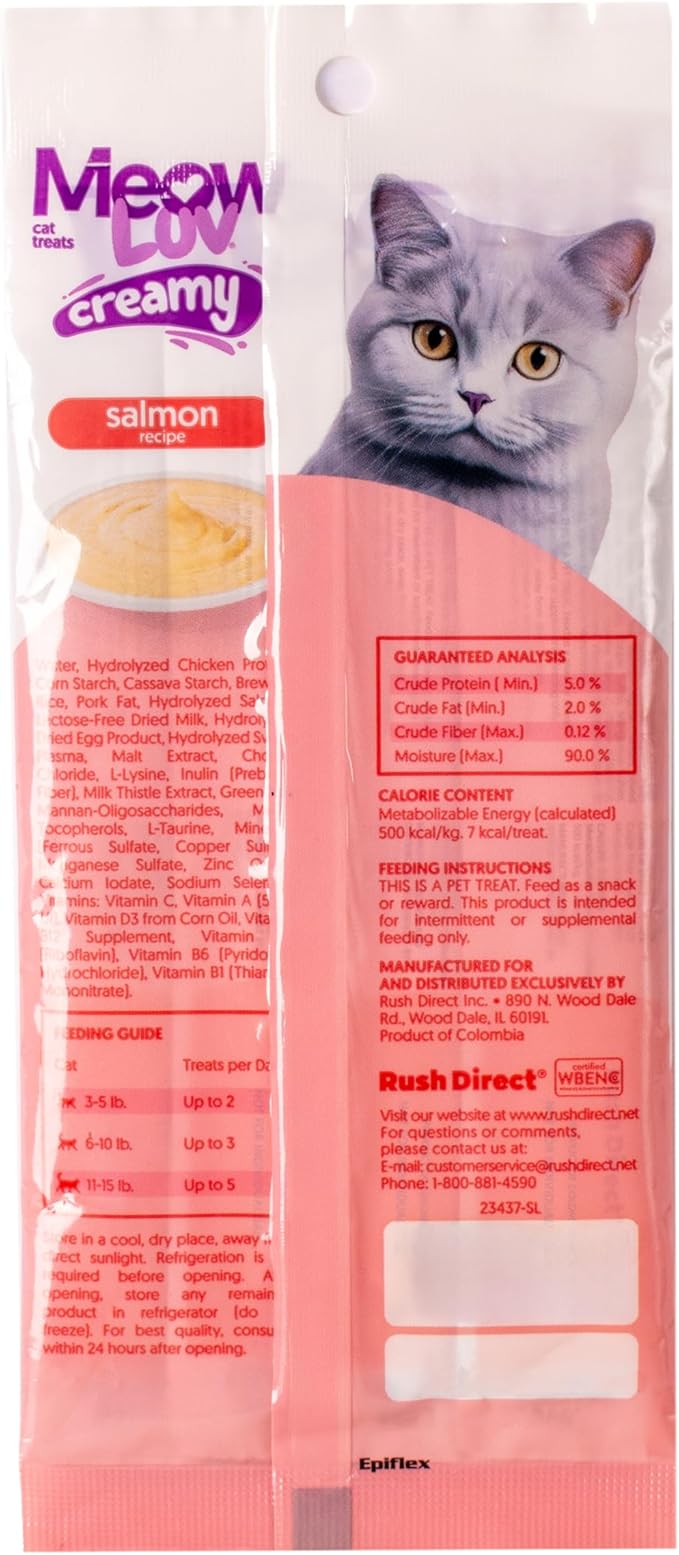 Ultra Chewy Meow Luv Salmon Recipe Lickable Cat Treats - Delicious Squeezable Cat Treats - Carrageenan Free - No Artificial Preservatives - Irresistible Snack - 0.5 Ounce Tubes (Pack of 5)