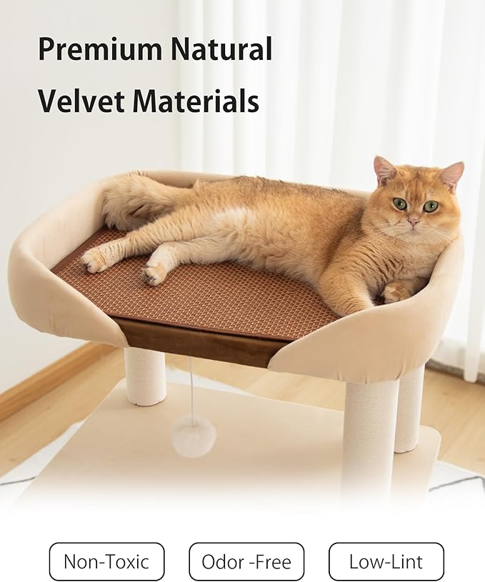 Cat Tree for Large Cats, Modern Senior Friendly Cat Tower with Wide Shelves, Cotton Scratching Posts, Super Sturdy Base, Cozy Perches, and Interactive Toys for Indoor Kittens, 37.4'' Cream.