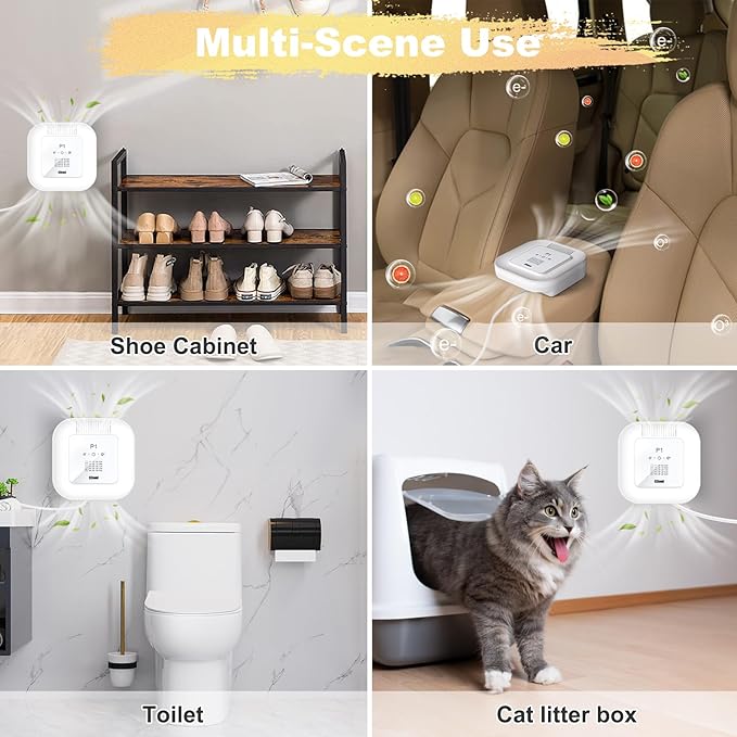 Cat Litter Deodorizer – 99% Odor Removal, Ozone Air Purifier for Pets, Strong Odor Eliminator for Litter Box, Toilet, Closet, Cabinet, Shoe, Garage, Small Room