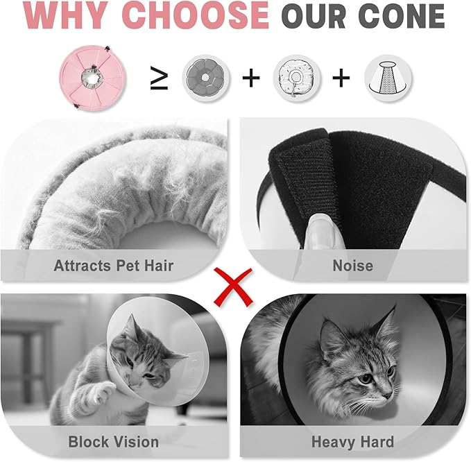 Cat Cone Collar Soft, Adjustable Elizabethan Collar for Cats to Stop Licking, Comfortable Lightweight Kitten Cone for Wound Healing and Surgery Recovery, Pink S