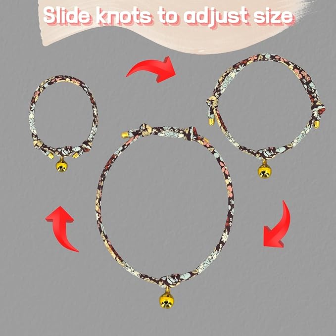 Handmade Cotton Cat Collar with Bell – Adjustable Slip-On Design, No Buckle, Lightweight Rope Collar for Kittens, Indoor Cats, and Small Pets (Mocha)