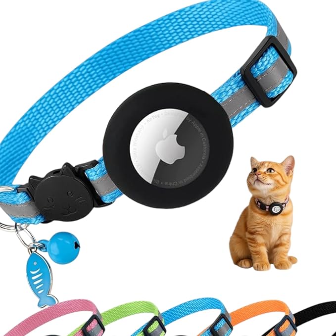 AirTag Cat Collar Airtag Holder for Cats – Breakaway Reflective Nylon Kitten Collar with Bell, Adjustable 1cm Cat Collar for Tracking, Safety & Small Cats (Fits 8.66–13.78 in)