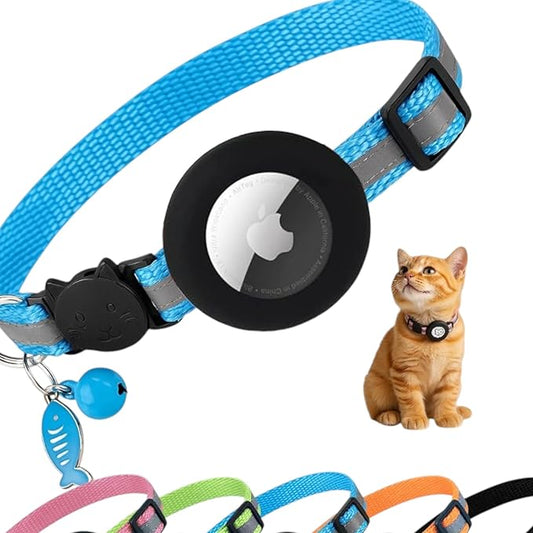 AirTag Cat Collar Airtag Holder for Cats – Breakaway Reflective Nylon Kitten Collar with Bell, Adjustable 1cm Cat Collar for Tracking, Safety & Small Cats (Fits 8.66–13.78 in)