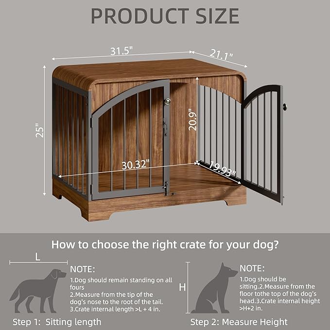 31.5" Farmhouse Dog Crate Furniture for Small Dogs, Decorative Pet House End Table, Wooden Dog Kennel Furniture Indoor, Retro Brown