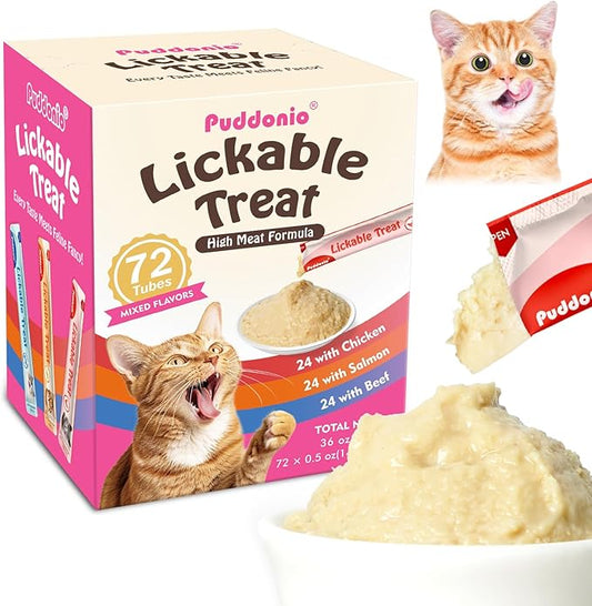 High-Meat Lickable Cat Treats, Grain & Gum Free, No Additives, All-Natural High Protein Puree, 0.5oz Tubes (Pack of 72)