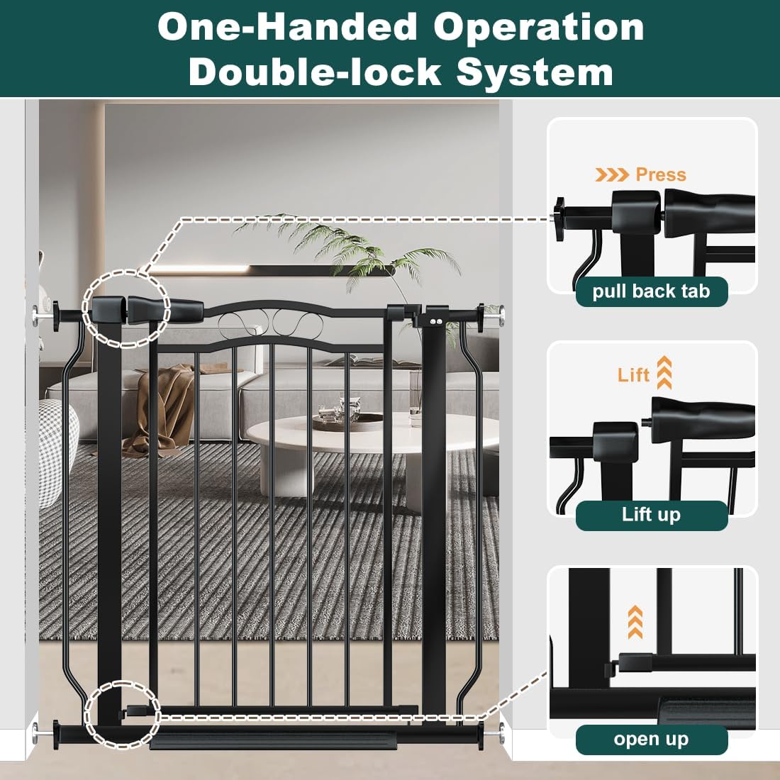 62.5"-71.6" Extra Wide Baby Gate for Doorways No Drill, Pressure Mounted Dog Gate Indoor, Walk Thru Pet Gate for Cat Dog Child,Pet Gates for The House Doorway Black