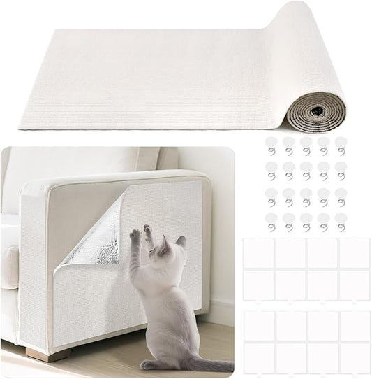 78.7x15.8in Large Size Durable Cat Scratch Furniture Protector,Self-Adhesive Couch Protector from Cat Claws,DIY Scratch Furniture Protector for Cats,Trimmable Climbing Scratching Mat,Off-White